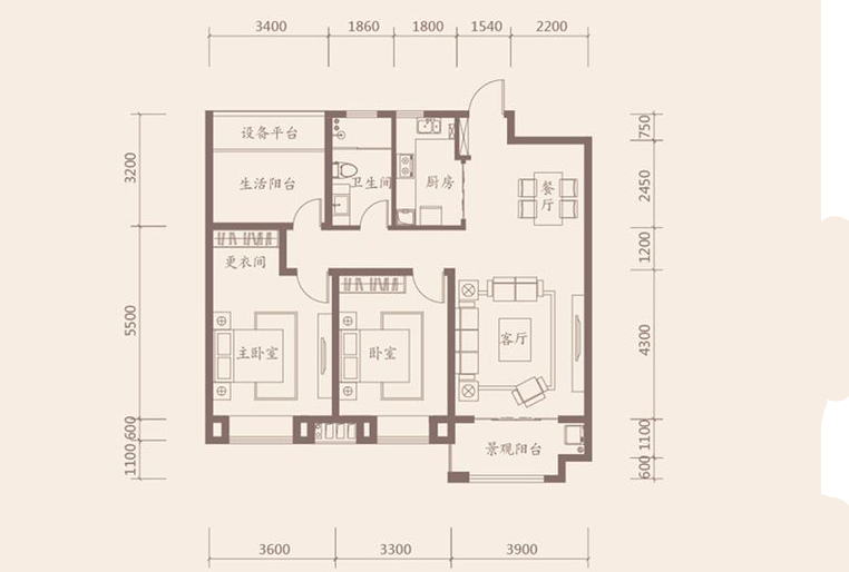 海亮九玺 A9-B户型105平户型图