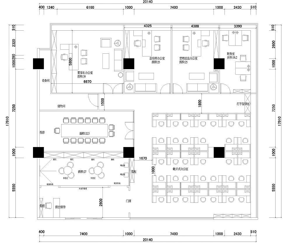 建筑公司办公室装修平面图